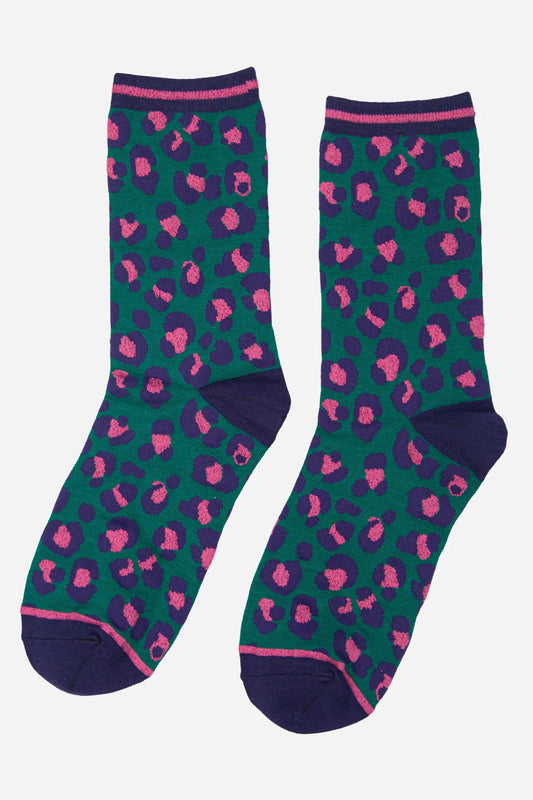 Green Leopard Bamboo Socks