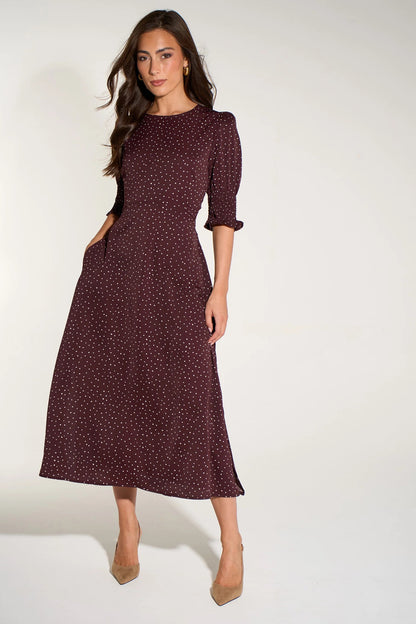 Deep Berry Polka Dot Tea Dress