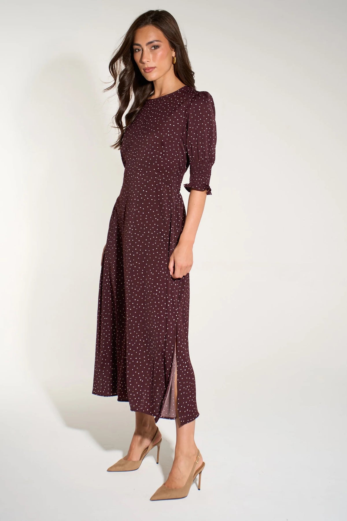 Deep Berry Polka Dot Tea Dress