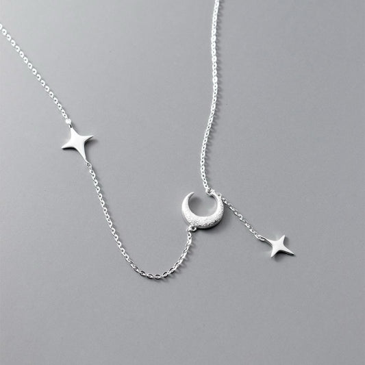 Stars & Moon Drop Silver Necklace