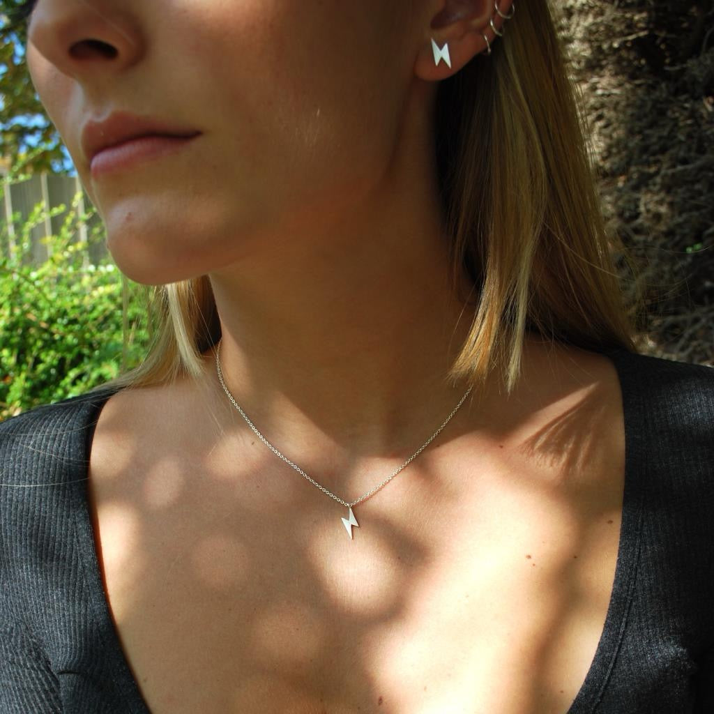 Mini Lightening Bolt Necklace | Silver