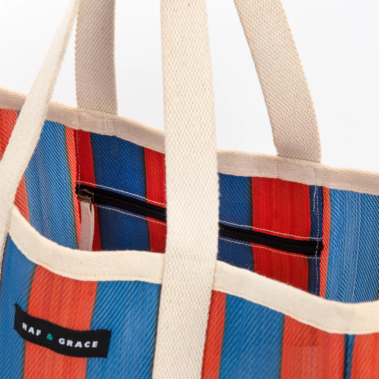Large Striped Shopper Bag Blue & Orange