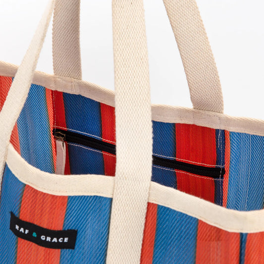 Large Striped Shopper Bag Blue & Orange