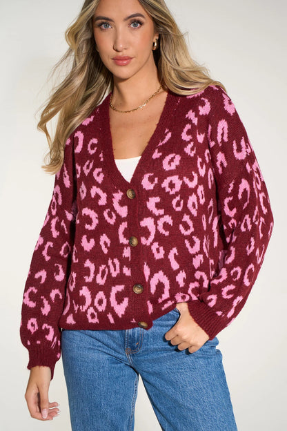Berry Leopard Print Cardigan