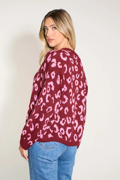 Berry Leopard Print Cardigan