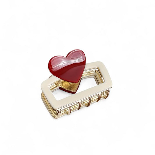 Cream & Red Heart Hair Claw
