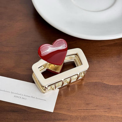 Cream & Red Heart Hair Claw