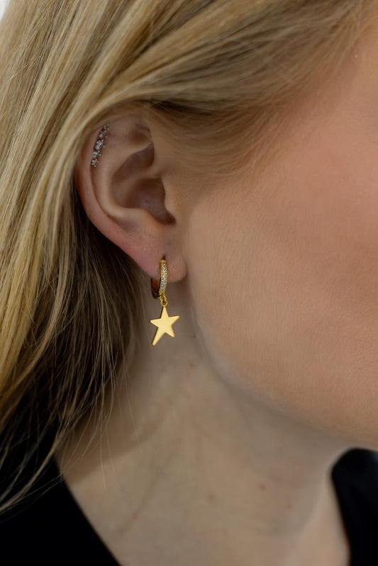 Star Drop Crystal Huggie Earrings