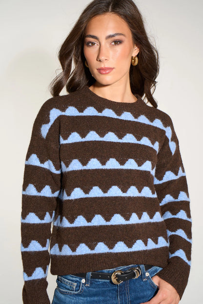 Wave Knit Jumper Brown & Blue