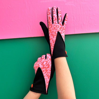 Pink & Black Leopard Print Gloves