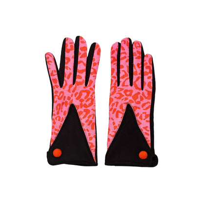 Pink & Black Leopard Print Gloves
