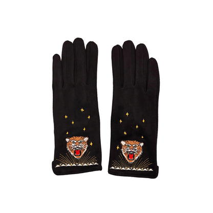 Embroidered Tiger Head Gloves
