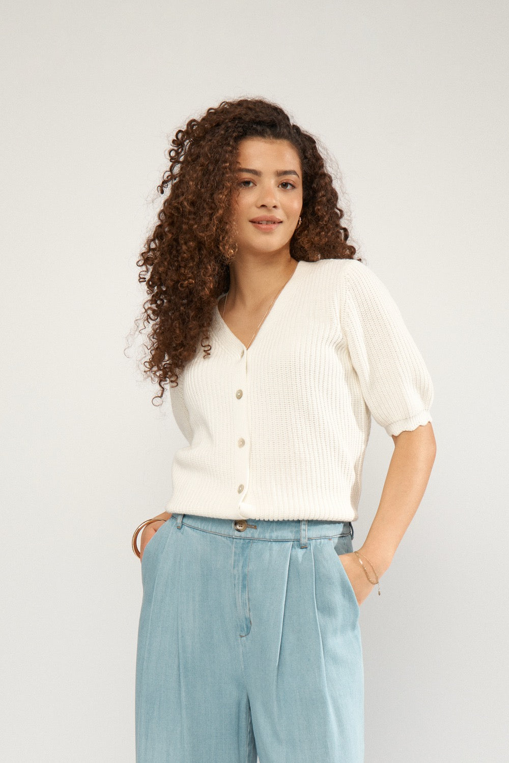 Scallop Edge Cotton Knit Cardigan