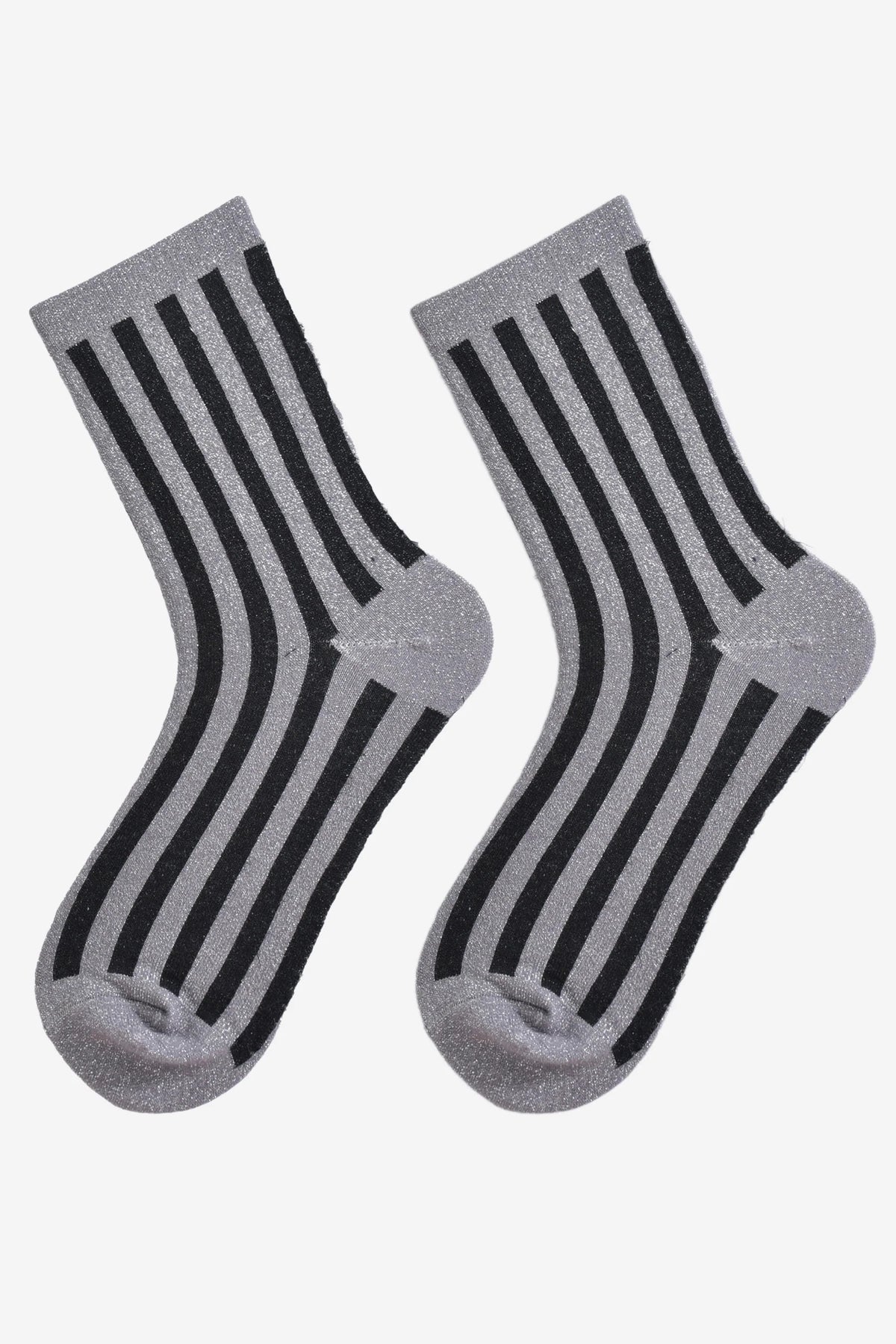 Black & Grey Striped Glitter Socks