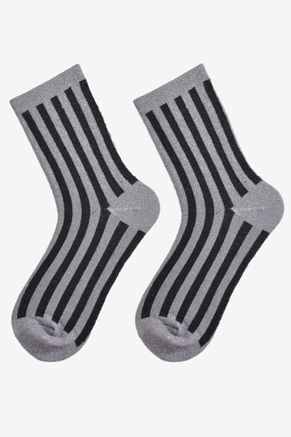 Black & Grey Striped Glitter Socks