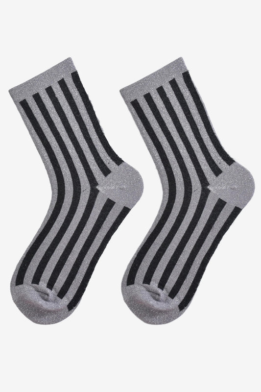 Black & Grey Striped Glitter Socks