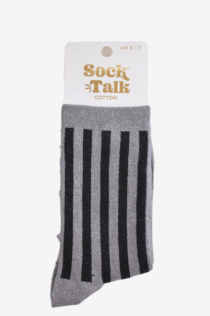 Black & Grey Striped Glitter Socks