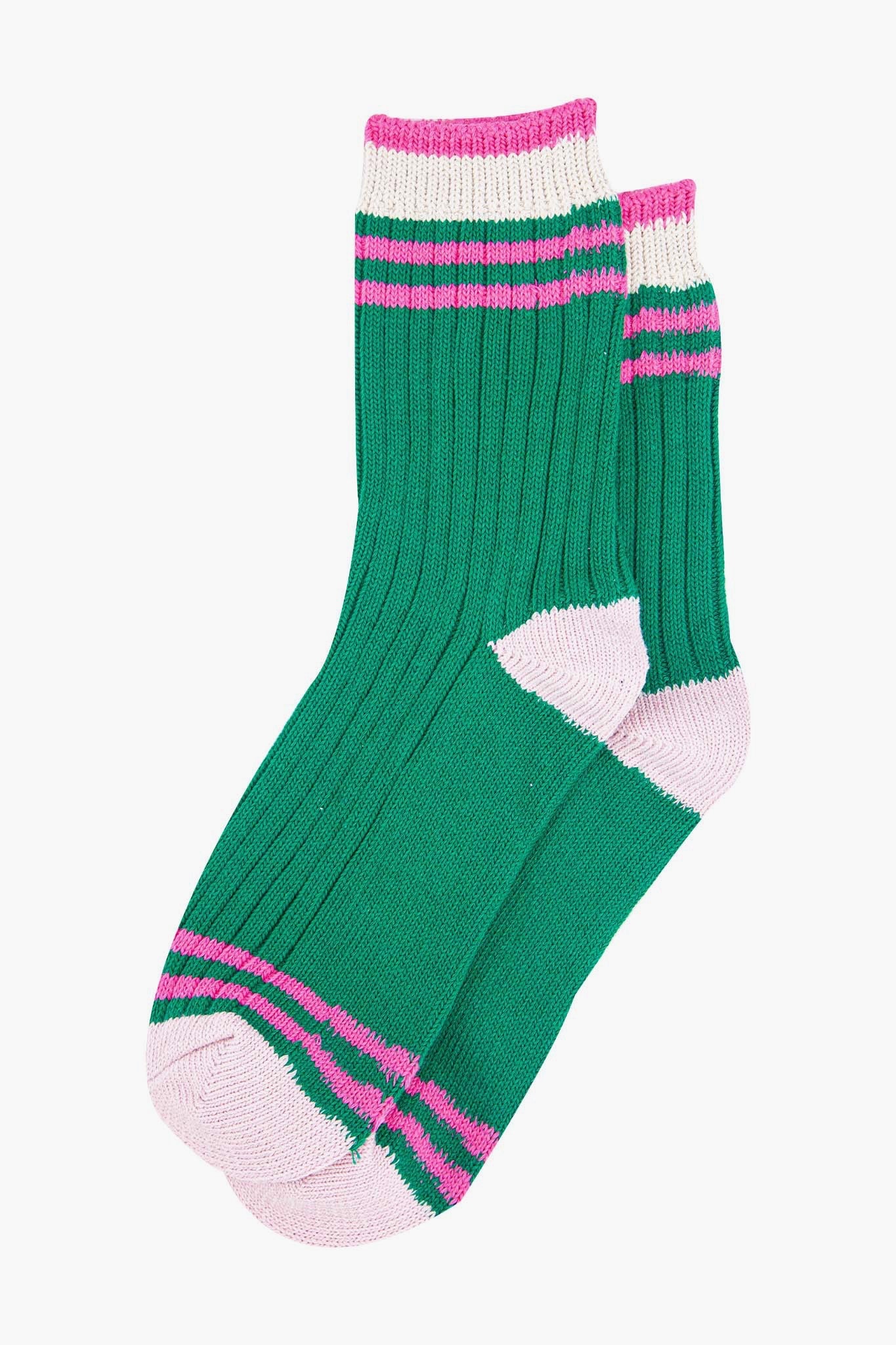 Green Striped Cuff Ribbed Socks
