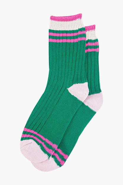 Green Striped Cuff Ribbed Socks