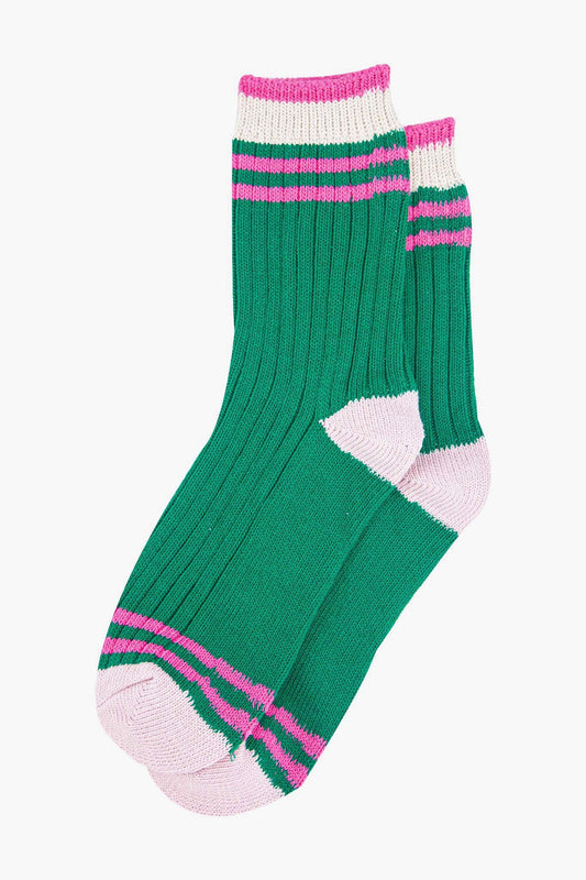 Green Striped Cuff Ribbed Socks