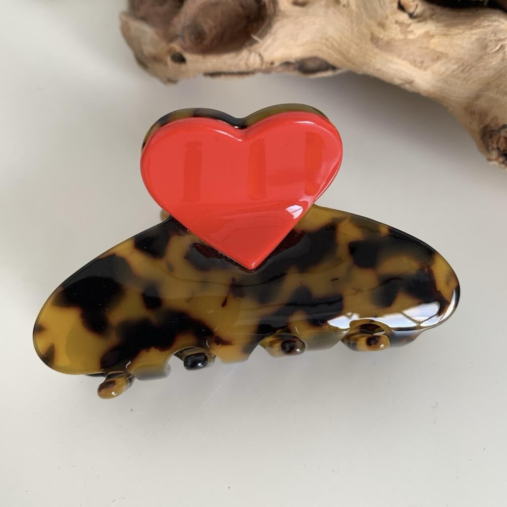 Tortoiseshell Heart Hair Clip | Large