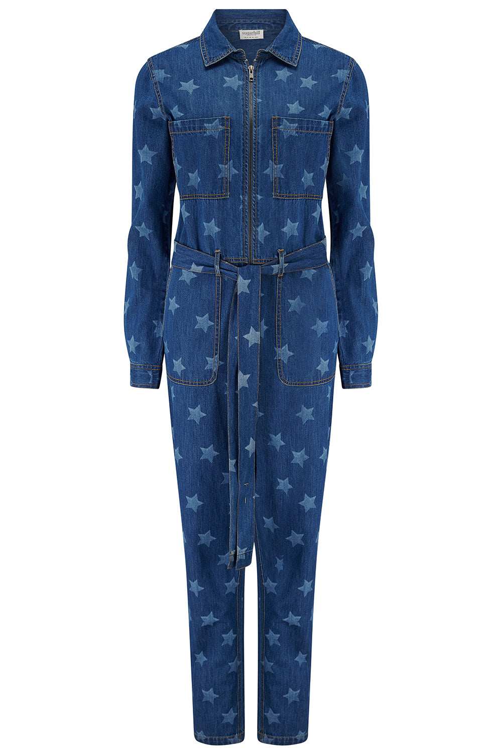 Star Print Denim Jumpsuit