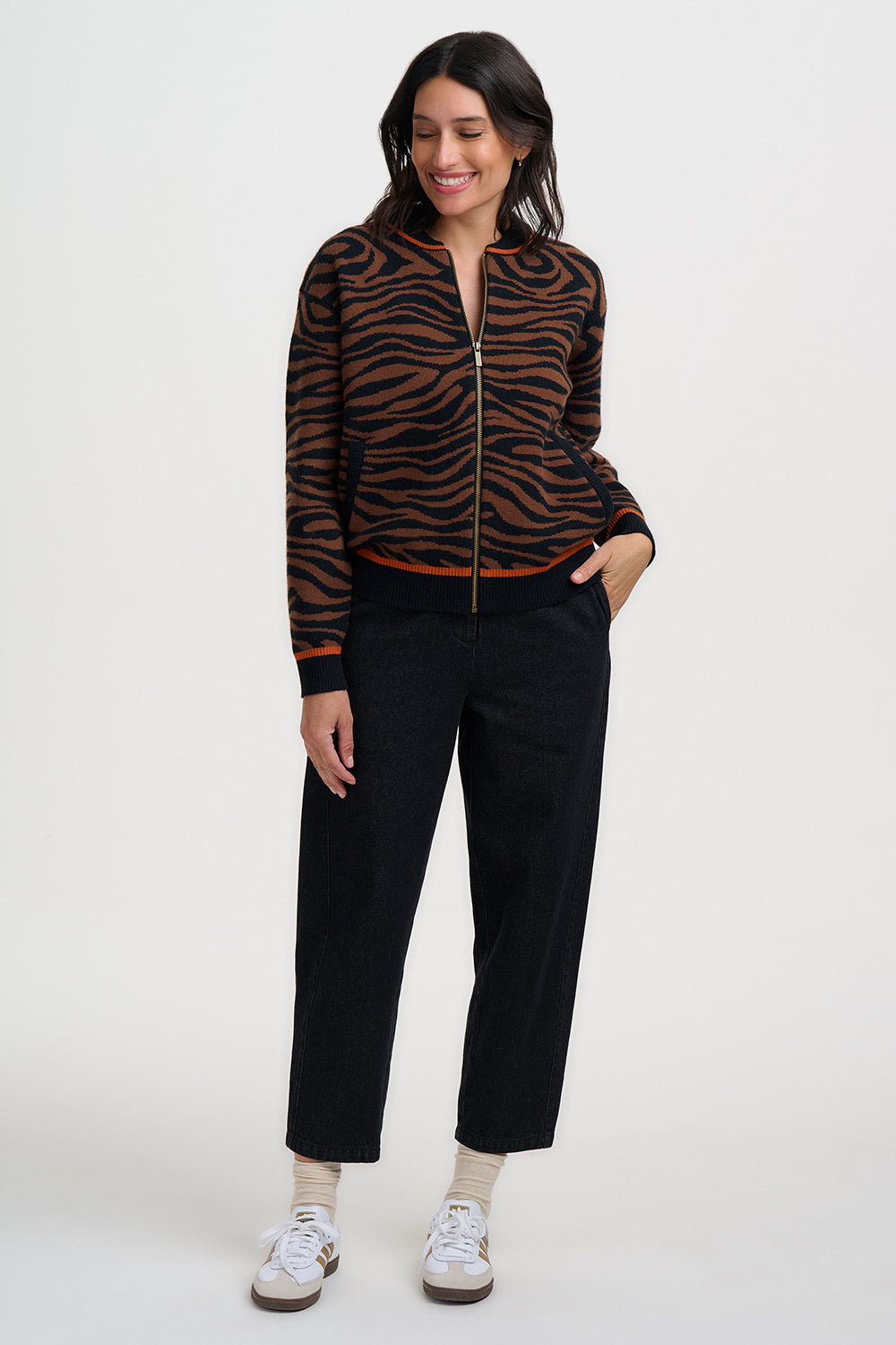 Tiger Print Knitted Bomber Jacket