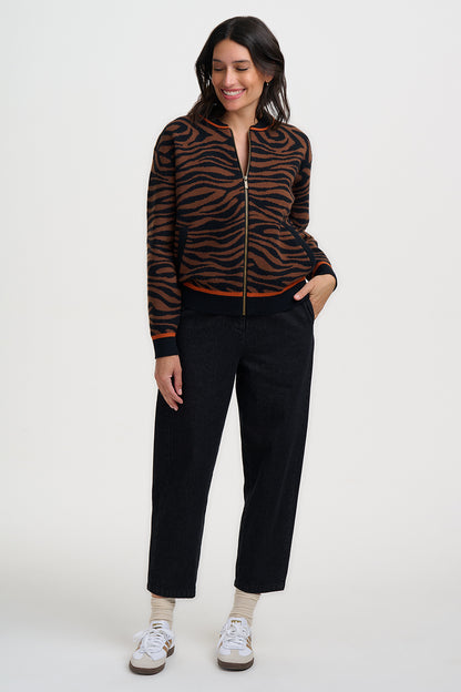 Tiger Print Knitted Bomber Jacket