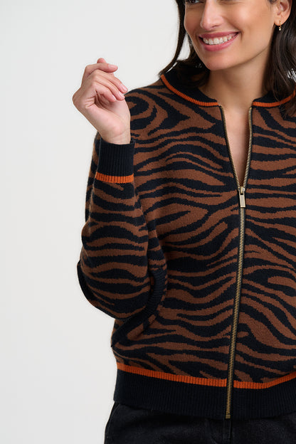 Tiger Print Knitted Bomber Jacket
