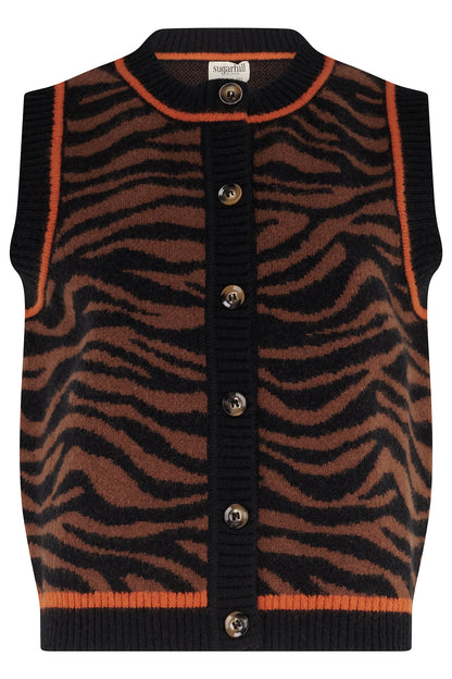 Tiger Print Knitted Waistcoat