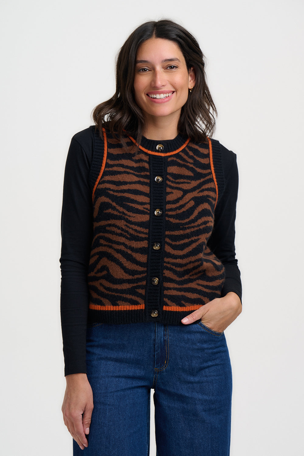 Tiger Print Knitted Waistcoat