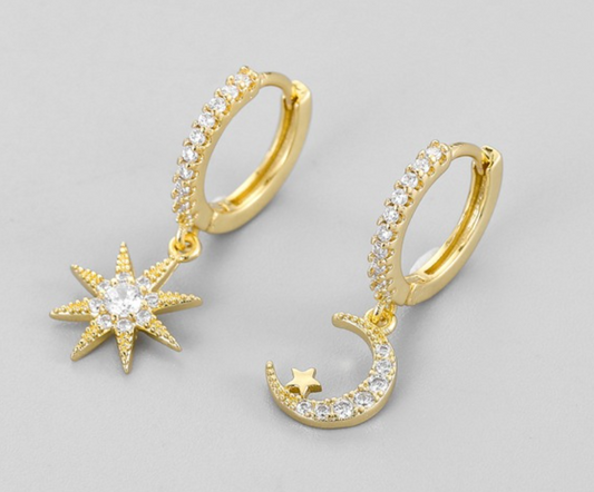 Diamanté Moon & Stars Huggie Earring