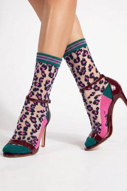 Pink Leopard Print Sheer Socks