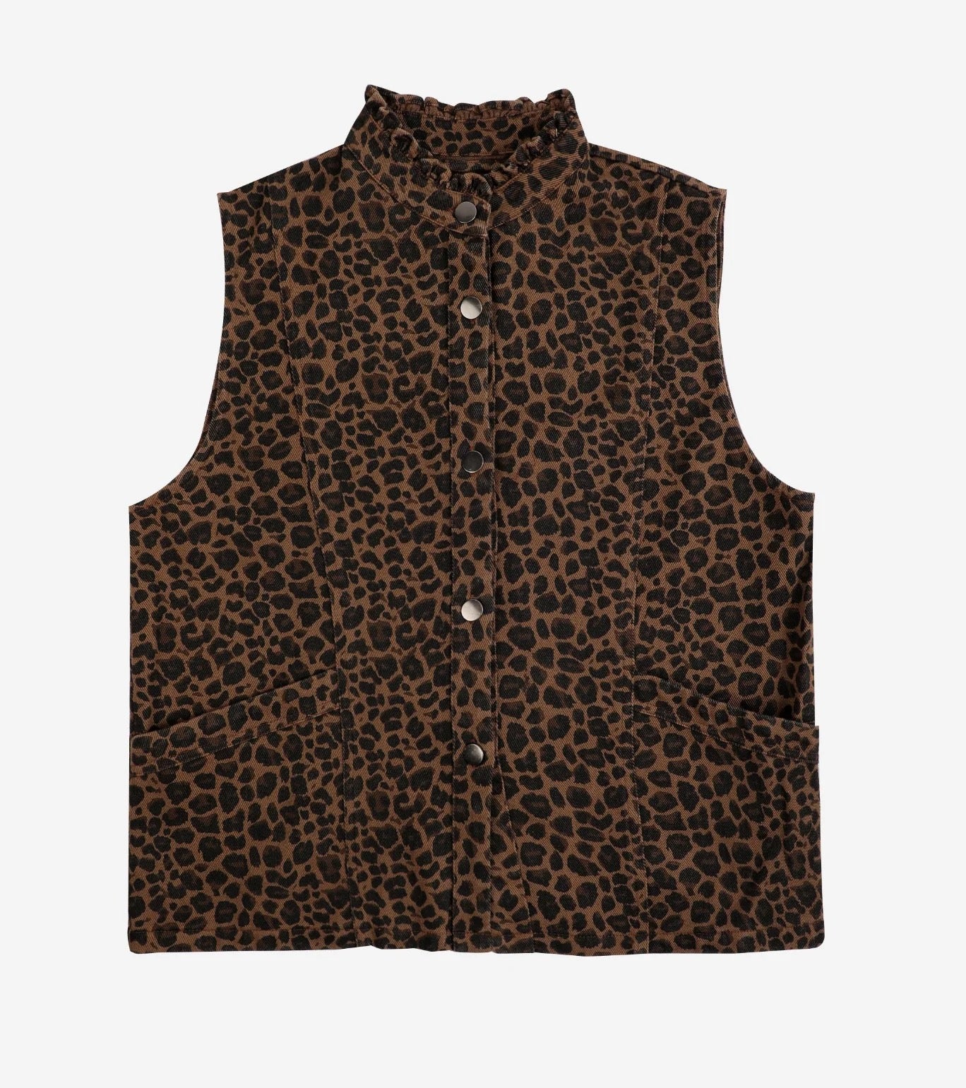 Leopard Print Denim sleeveless jacket Gilet