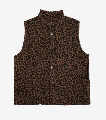 Leopard Print Denim sleeveless jacket Gilet