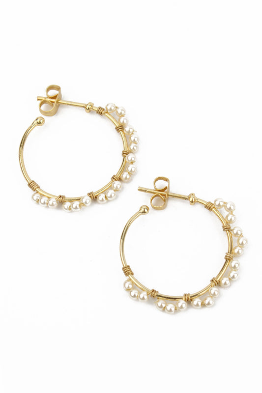 Pearl Wrapped Gold Hoop Earrings