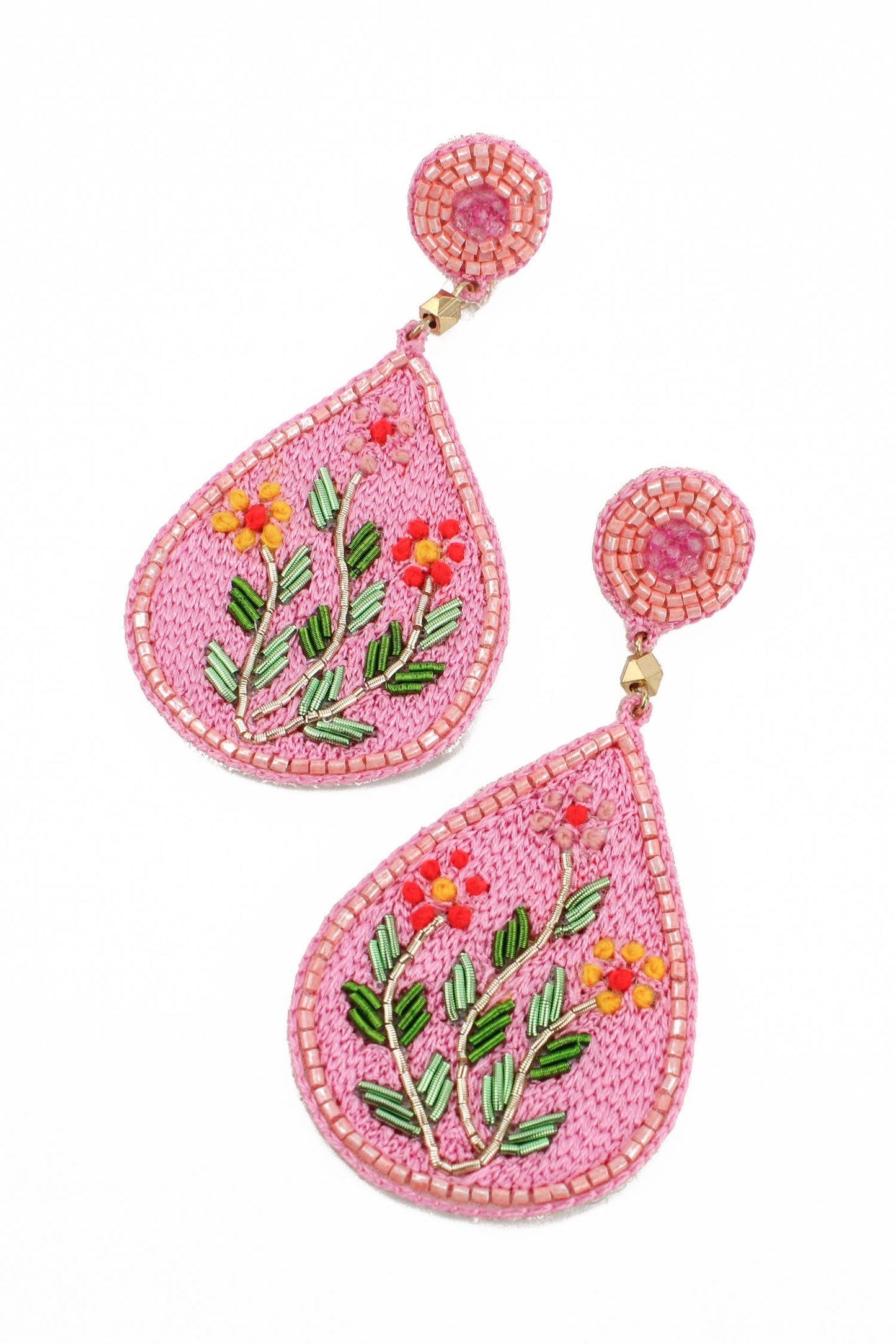 Pink Folk Floral Earrings