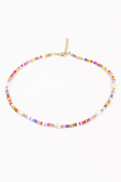 Rainbow Bead & Pearl Necklace
