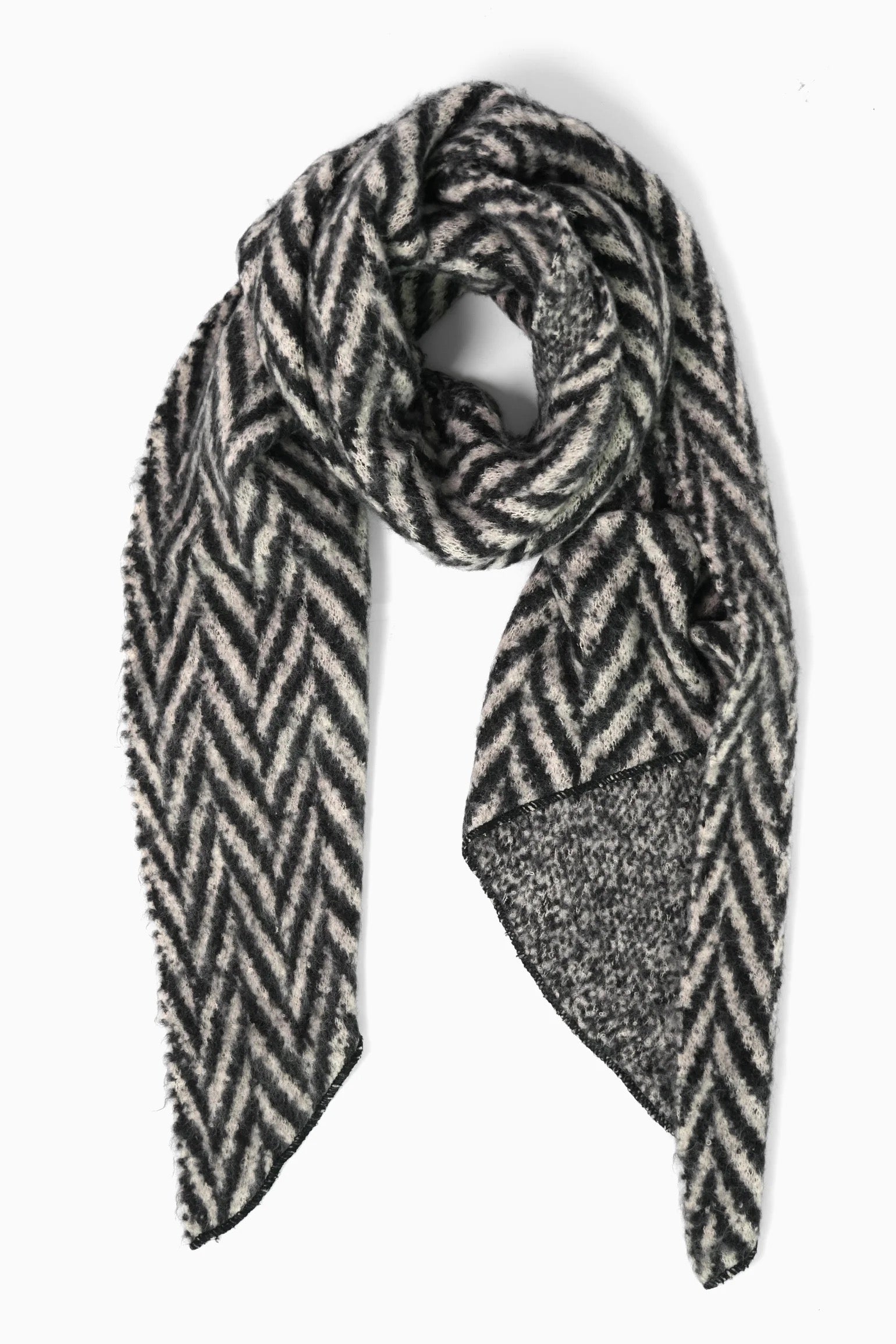Black and white patterned scarf on a white background