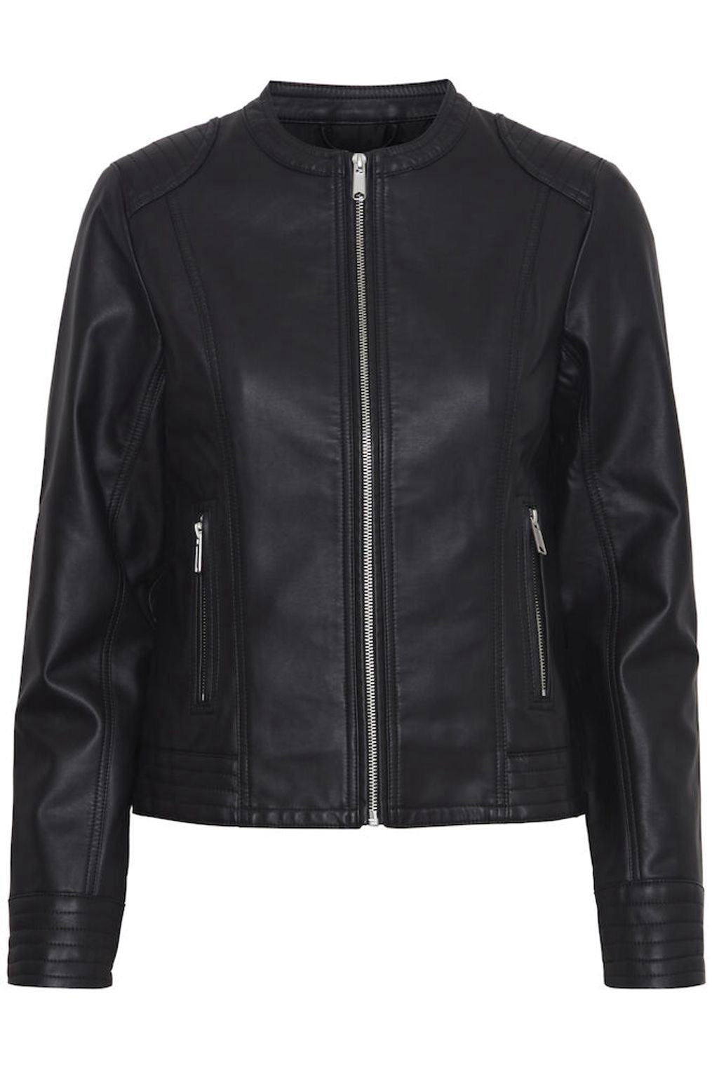 Black leather jacket on a white background