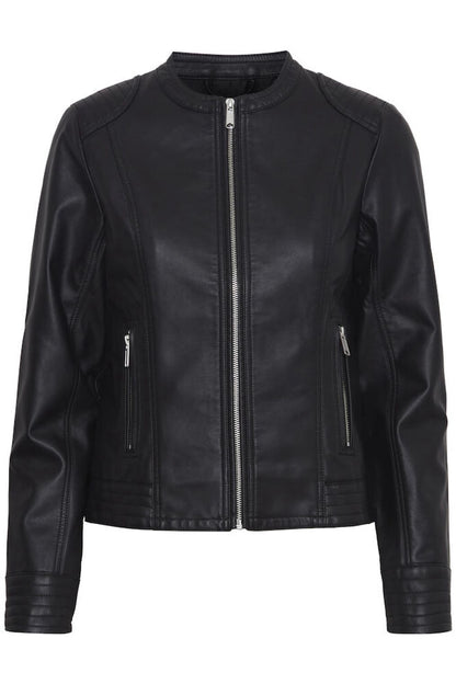 Black leather jacket on a white background