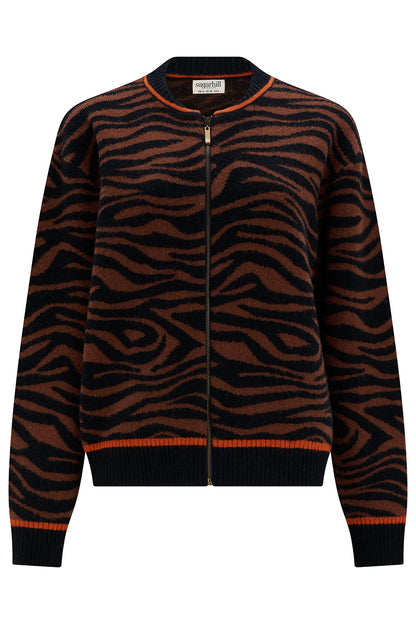 Tiger Print Knitted Bomber Jacket