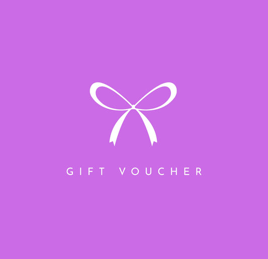 Gift voucher design with a white bow icon on a purple background